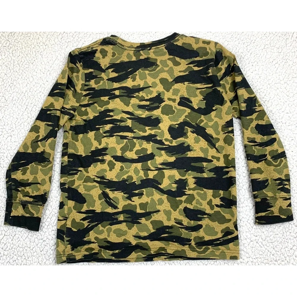 Carhartt‎ T-Shirt Boys S (8-10) Green Cotton Camo Graphic Logo Long Sleeve